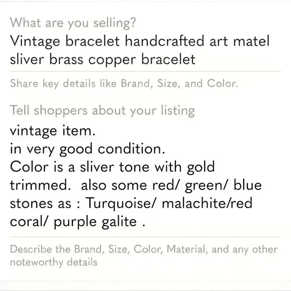 Vintage Open Cuff  bracelet handcrafted metal 8 inches in sliver Gold-toned - Picture 10 of 10